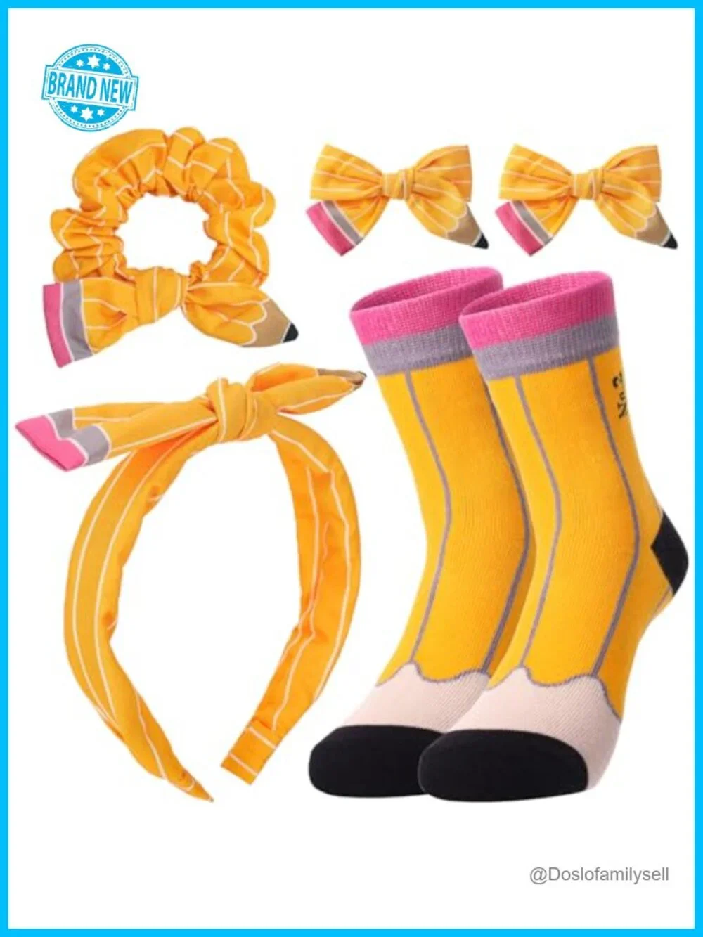 4-Pack Pencil Hair Bow Clips Headband Accessories Set Back to School Hair Stuff